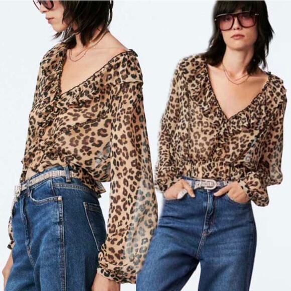 ZARA Sheer Animal Print Blouse Size Small NWT - Picture 1 of 14